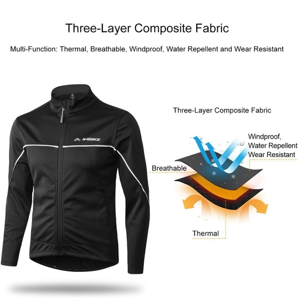 INBIKE Men's Cycling Jacket Winter Fleece Thermal Windproof Soft Shell Wind Coat - Picture 3 of 12